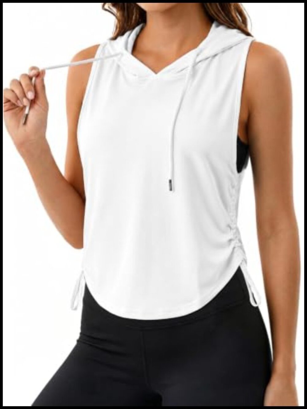 Sleeveless Hoodie Tank Top Racerback Drawstring Ruched Workout Gym Yoga